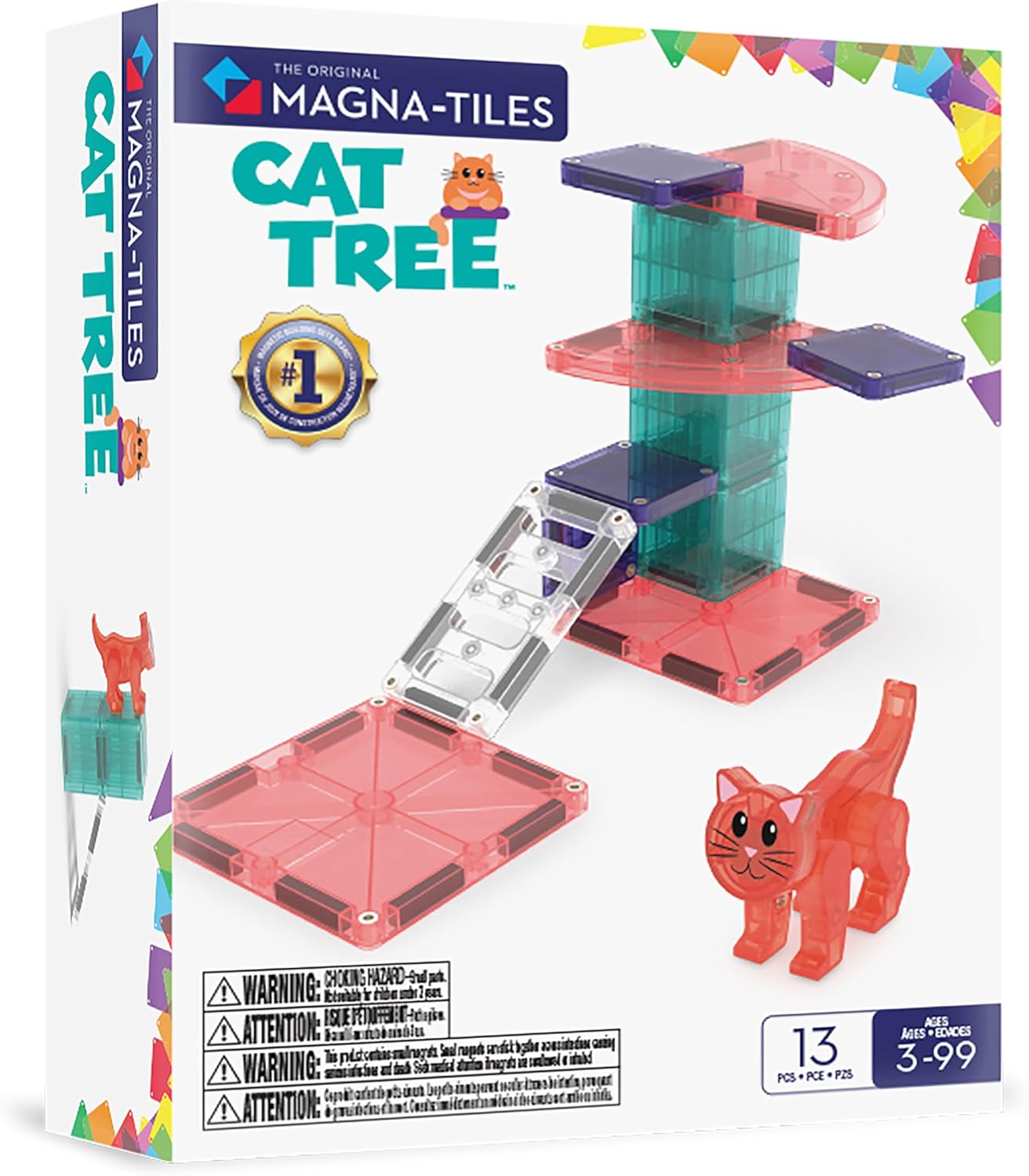 Magna-Tiles Cat Tree 13-Piece Magnetic Construction Set, The Original Magnetic Building Brand