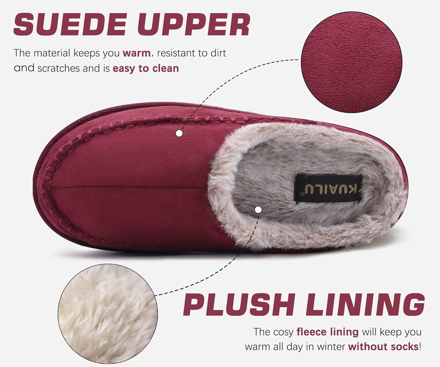 KuaiLu Mens Clog Slippers with Arch Support Suede Faux Fur Memory Foam Warm House Shoes Comfortable Slip-on Mans Bedroom Indoor Outdoor Slippers Rubber Sole - Image 5