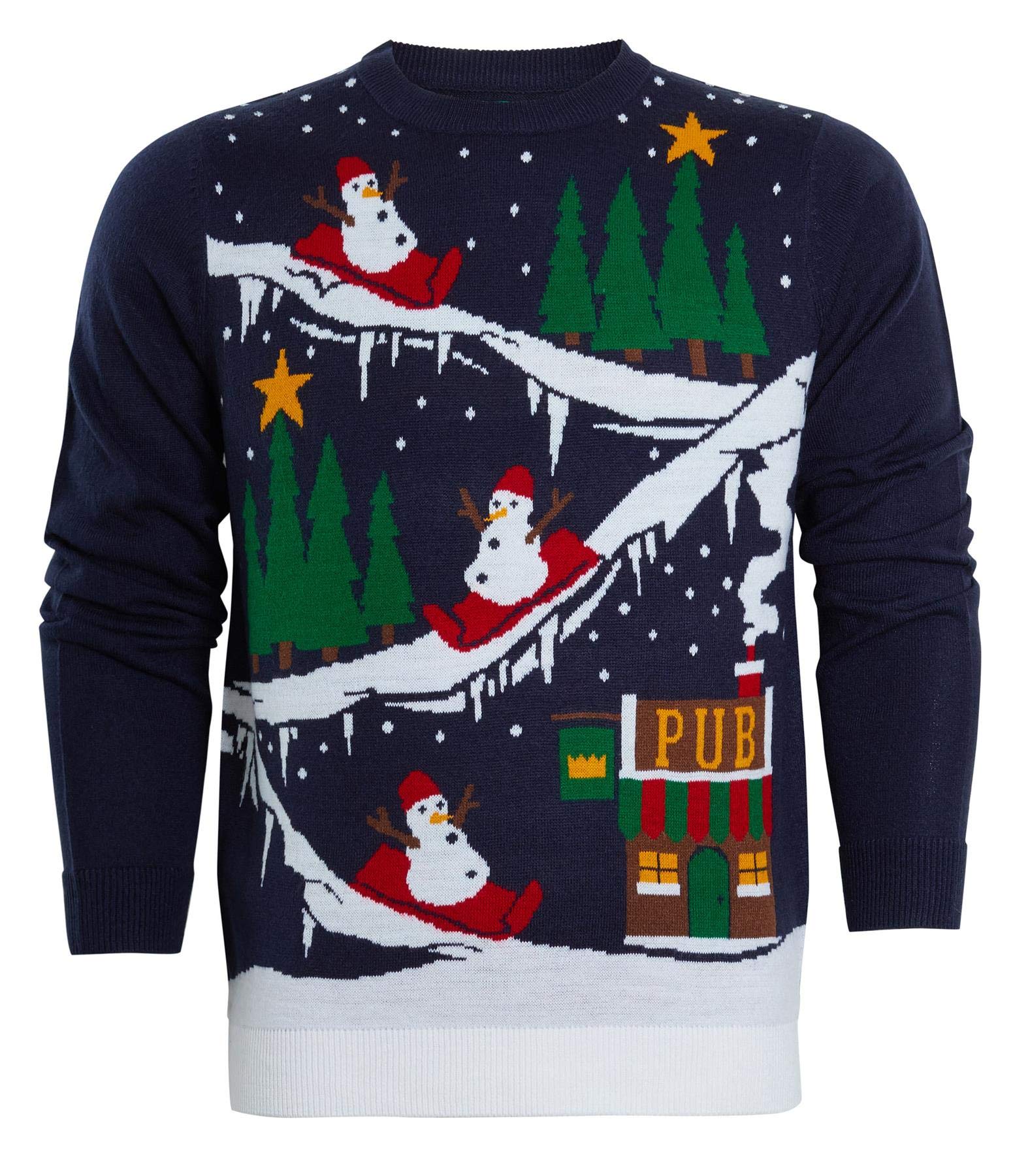 Shelikes Men's Pub-Blue Christmas Jumper Ugly Sweatshirts Novelty Knitwear Top Long Sleeve Sweaters | Xmas Jumpers | Santa Sweatshirt | Festive Sweater