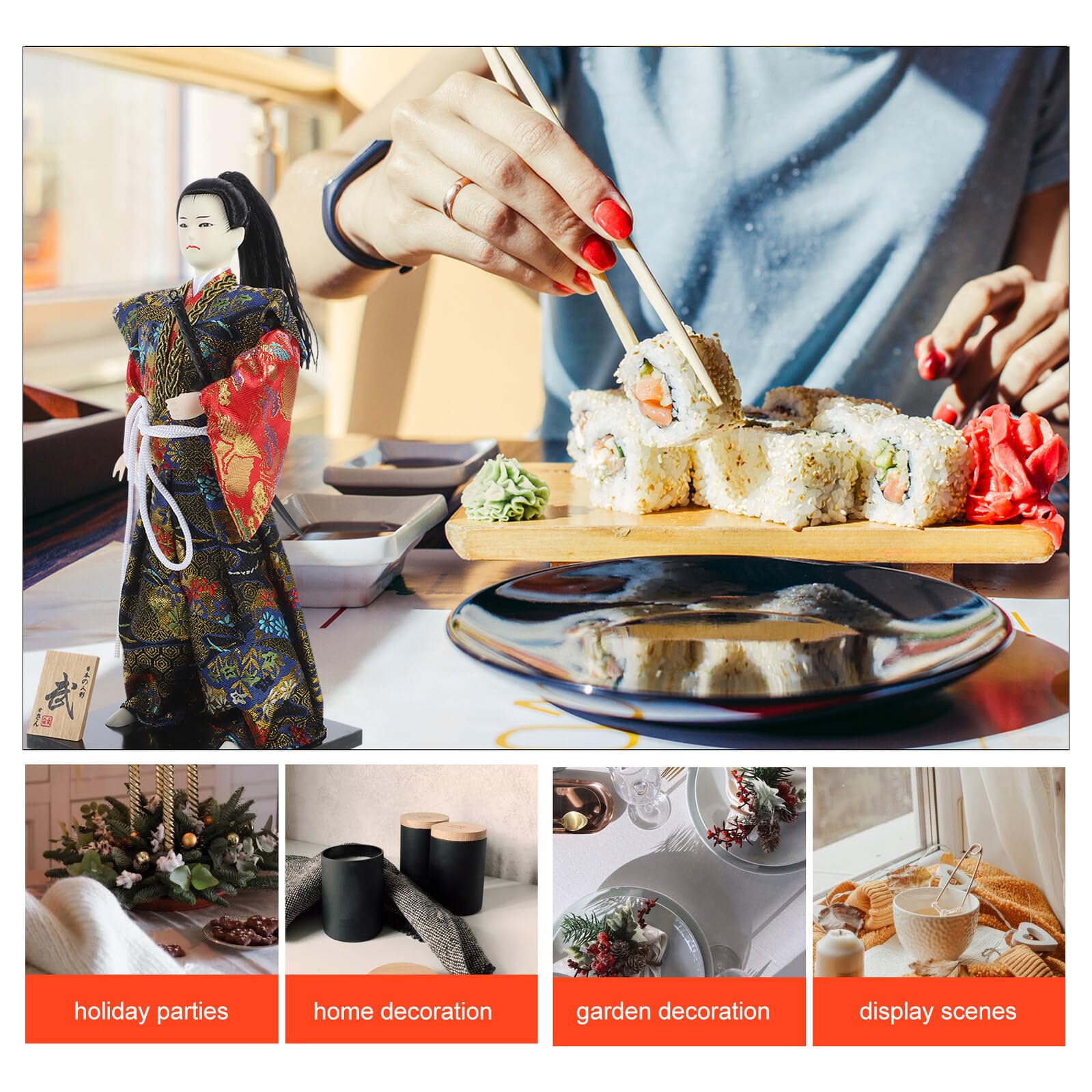 Muñeca Samurái Japonesa Tradicional para Decoración del Hogar Materiales de Tela y Madera, Adecuado para Ambientes Estilo Japonés y Decoración de Escritorio