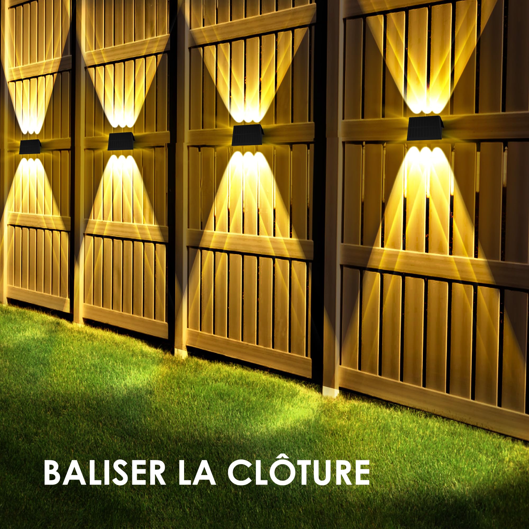 Applique Murale Exterieur Solaire Haut & Bas Lampe Solaire Exterieur Puissante Blanc Chaud LED Eclairage Exterieur Solaire Étanche IP67 Sans fil pour Clôture Jardin 6 Articles