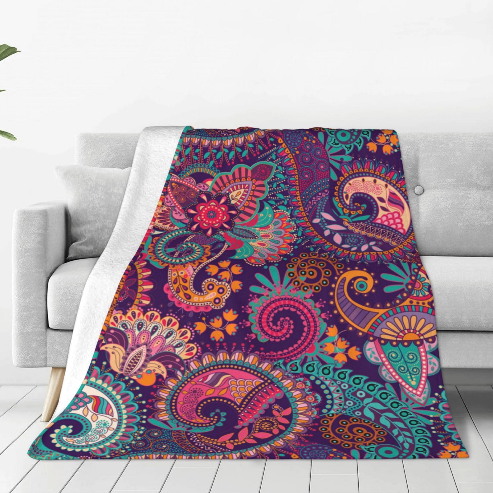 Vhomes Blanket Paisley Floral Pattern Bandana For Rave Soft Throw Blanket All Season Warm Blankets Lightweight Fuzzy Flannel Throws 150X125 Cm