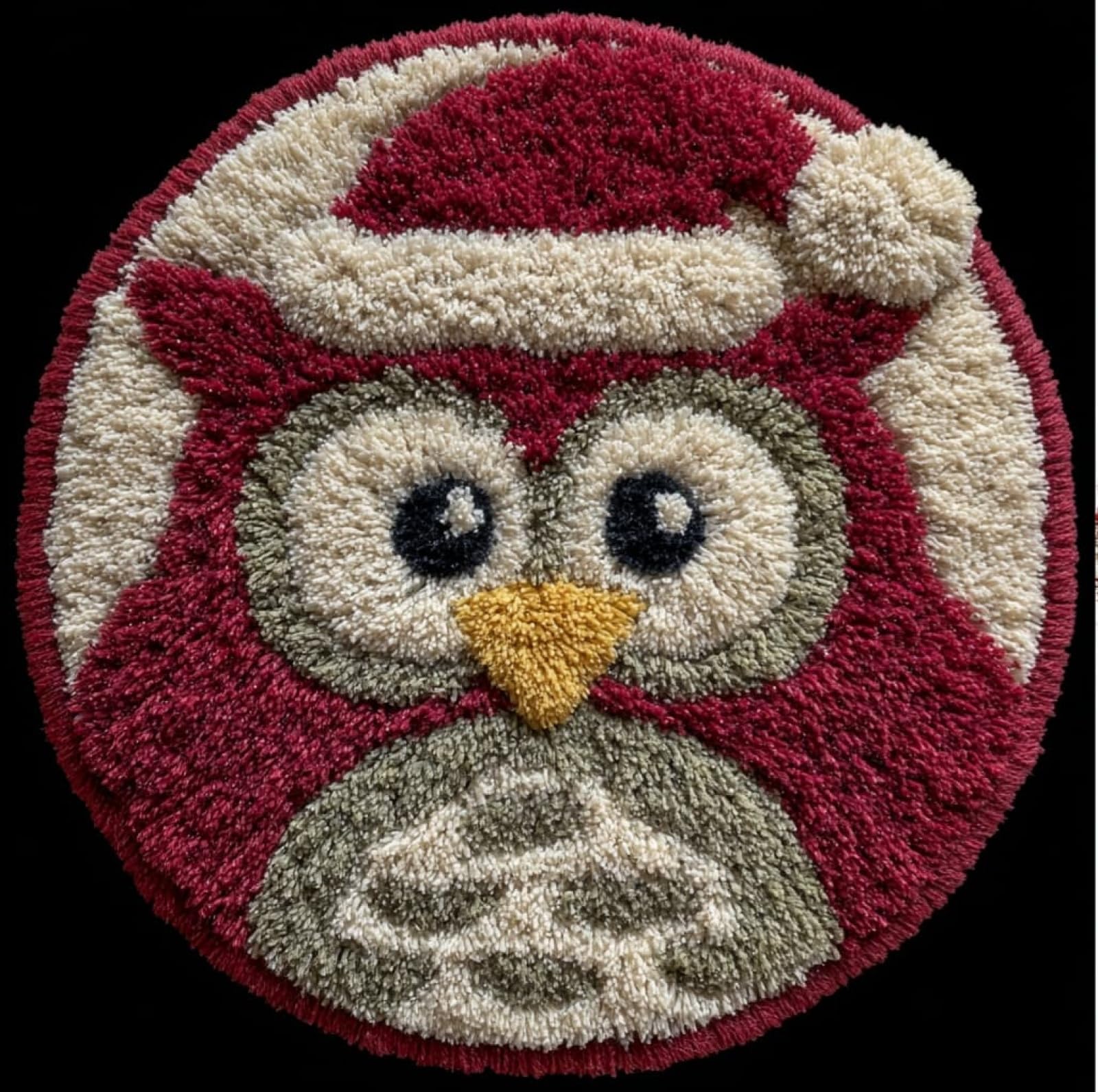 WallustrioaW DIY Latch Hook Rug,an owl Wearing a Santa hat,Crochet Kits Embroidery Kits Home Carpet Rug Making Canvas,Needlework Crafts for Home Decor,50x50cm