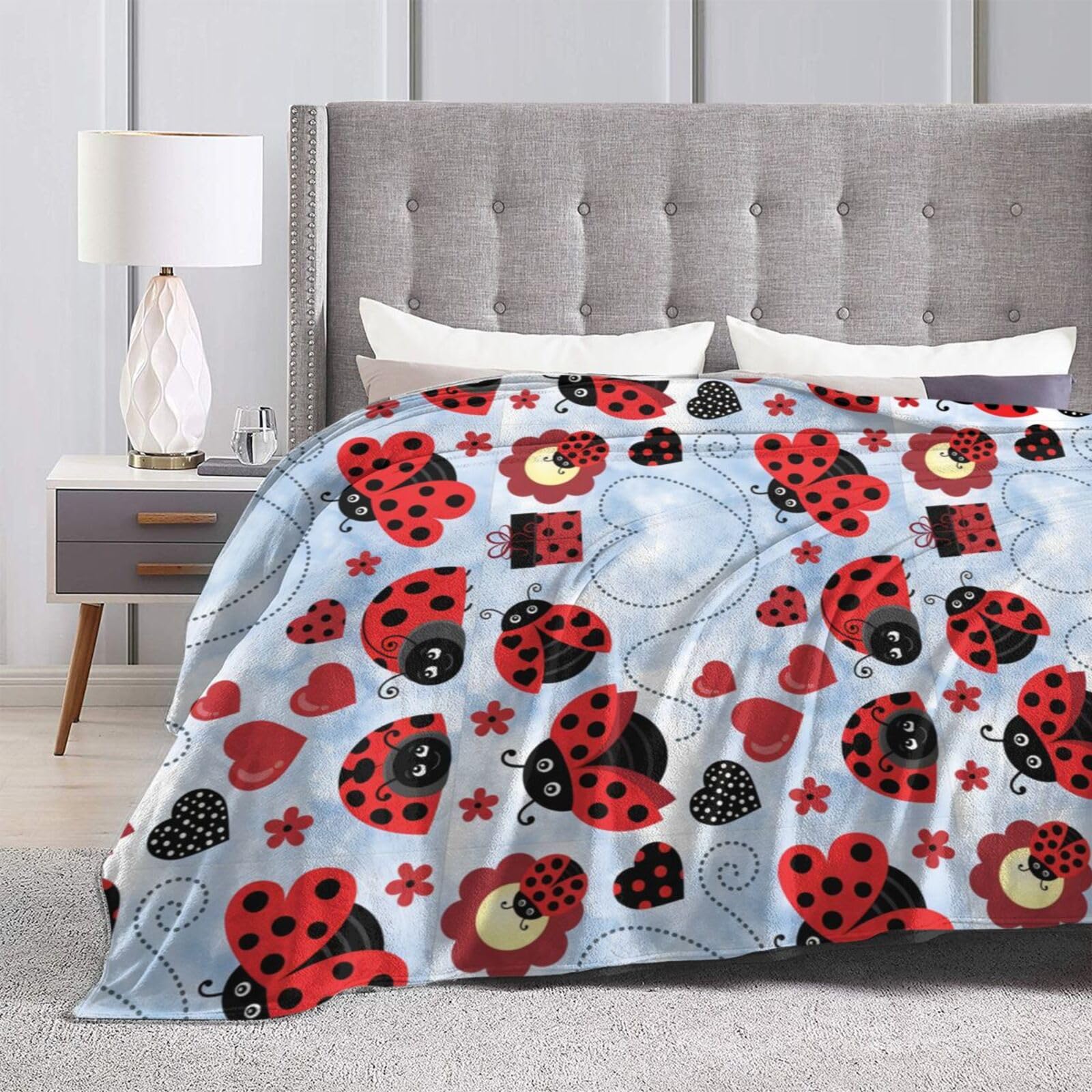 Mugod Marienkäfer Überwurf – 100x130 Cm, Flanell, Weich & Warm, Mit Süßem Blumen- & Punkte-Muster