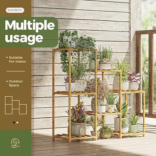 Miniatura 67 de Bamworld - Soporte grande de maderas para plantas de exterior, macetero grande para sala de estar, patio, balcón y jardín