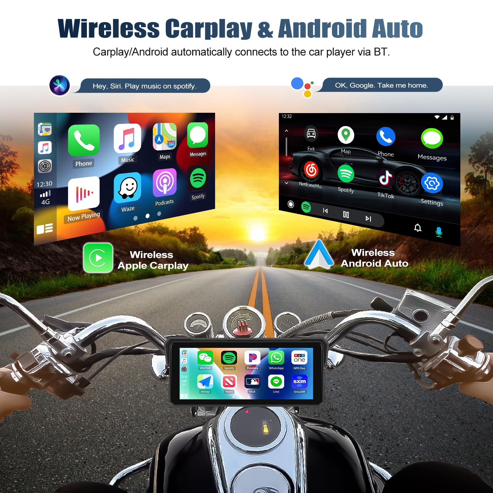 CAMECHO Wireless Carplay Moto Schermo per Moto, 8.1 pollici Navigatore moto con Doppia Telecamera AV/AR IP68, CarPlay & Android Auto Senza Fili, Bluetooth | HD 1600x600, Montaggio Universale