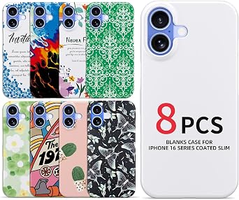 8pieces Sublimation Phone Cases for iPhone 16 e Pro Max Series Blank DIY Printable Phone Cover Customizable Sublimation Blanks Coated Slim Case Glossy, Compatible with iPhone 16Pro