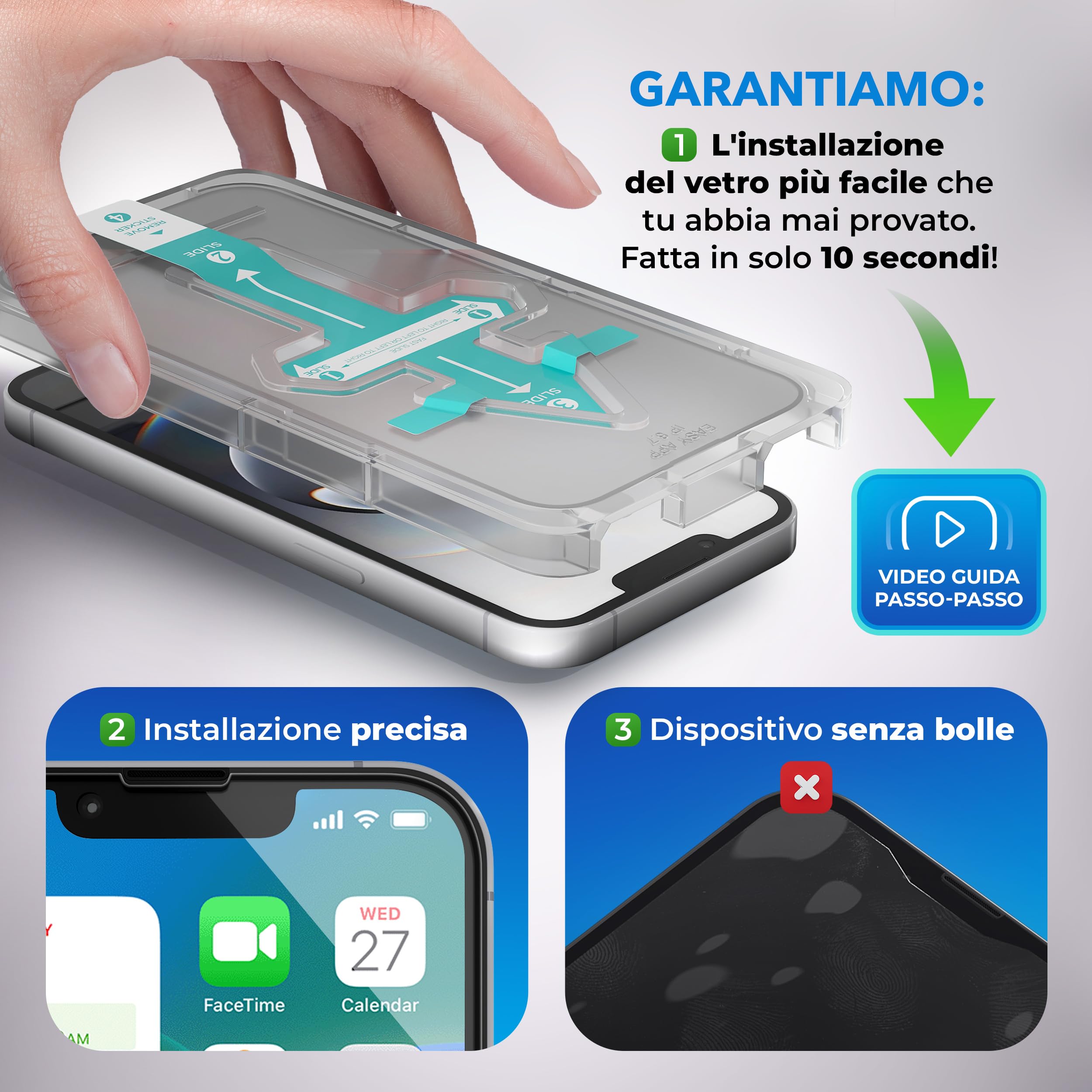 Deppa | 2 pezzi | Pellicola protettiva anti luce blu certificata per iPhone 17e/16e/14/13/13 Pro (6,1") | Vetro temperato ultra resistente | Copertura totale, senza bolle | Installazione facile