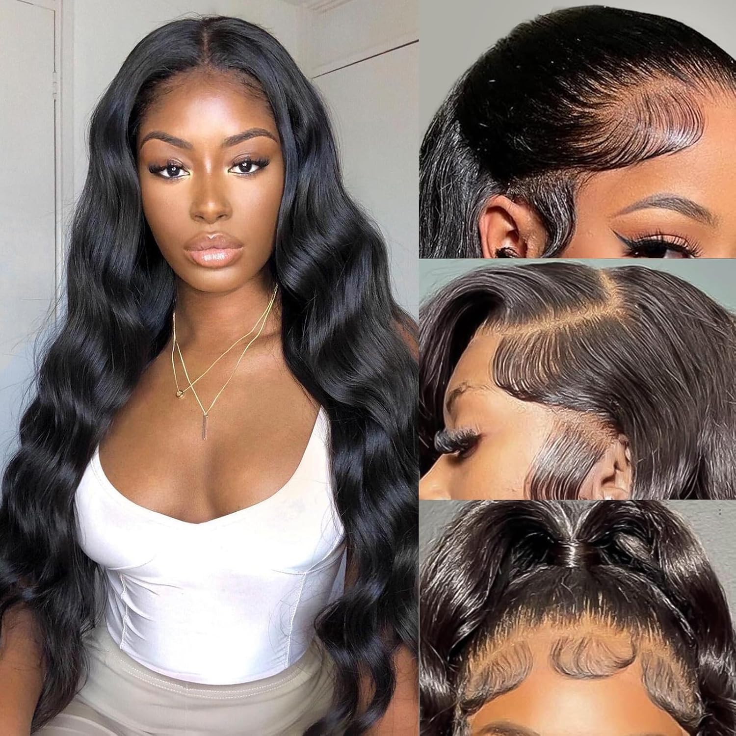 Benehair 26 Inch Body Wave Lace Front Wigs Human Hair 13x4 Lace Frontal Glueless Wigs Human Hair Pre Plucked with Baby Hair 180% Density Human Hair Wigs for Black Women Natural Black
