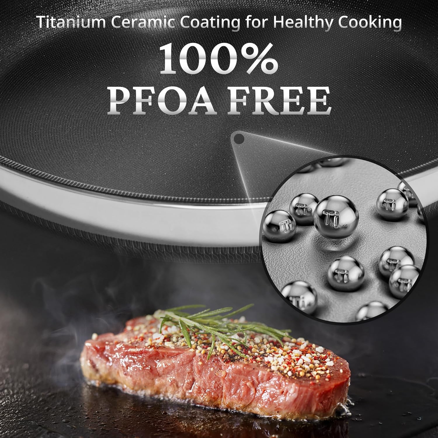 KOKHUB Nonstick Frying Pans with Lids, 8", 10", 12" Titanium Ceramic Tri-Ply Stainless Steel Skillet Set, Non-Toxic, PFAS/PFOA/PTFE Free, Dishwasher & Oven Safe, Induction Compatible - Image 3