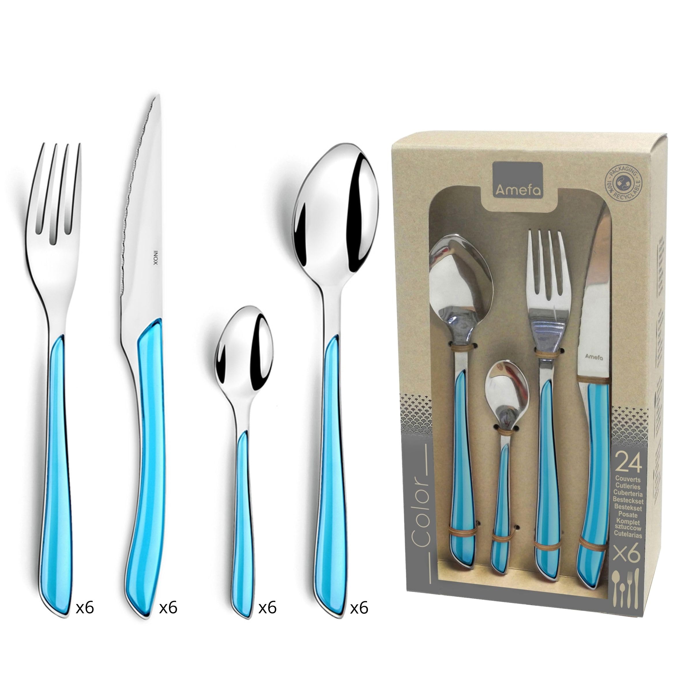 Amefa ECLAT Set for 6 People, Polished & Rustproof, Coloured Handles