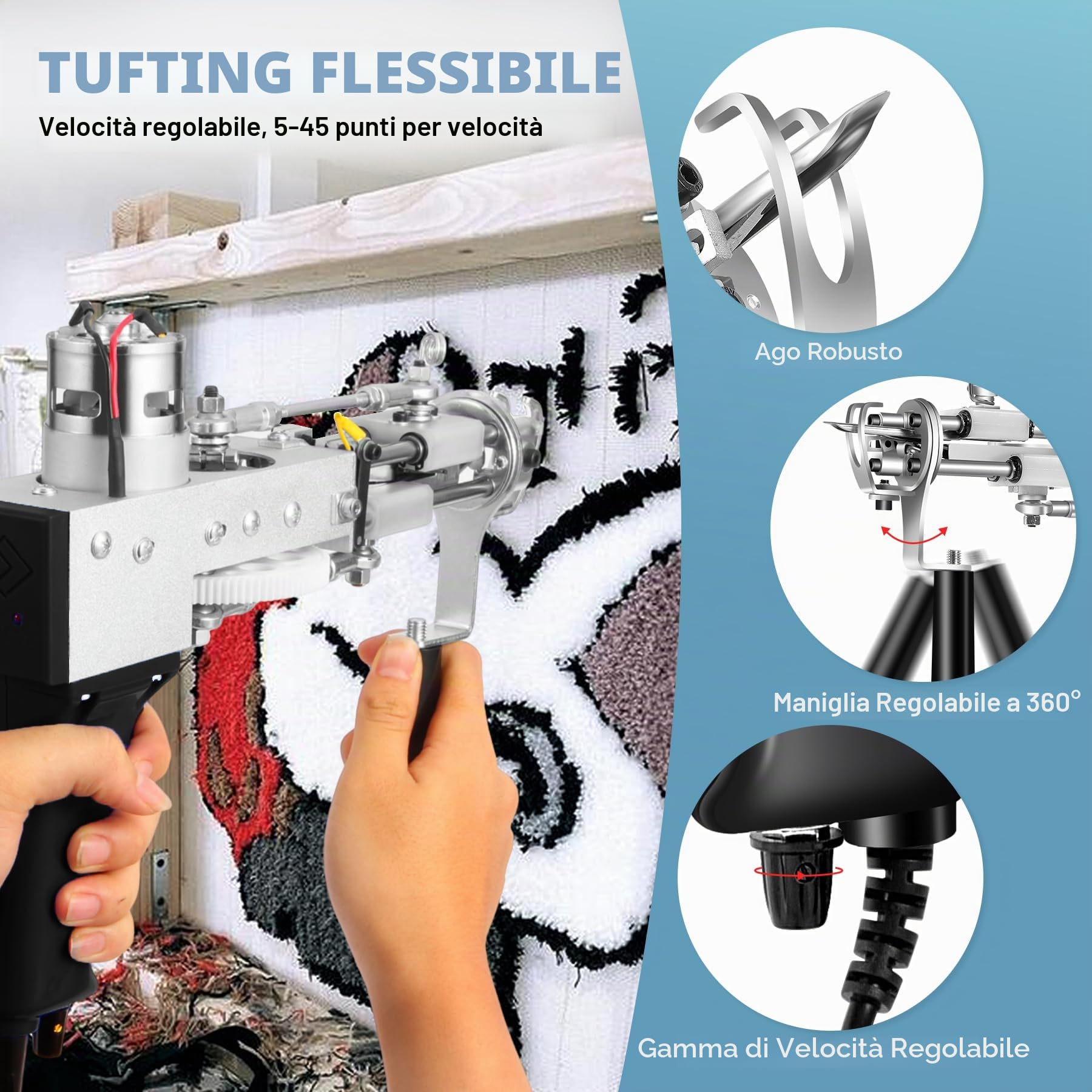 Vehipa Set di tufting con trimmer, 2 in 1 Cut Loop Pile Tufting Gun&Carving Clippers, Rug Maker Machine Starter Kit& Trimmer& Cloth& Yarn