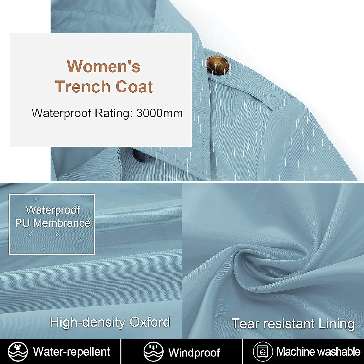 CREATMO US Women's Trench Coat Double-Breasted Classic Lapel Overcoat Belted Slim Outerwear Coat with Detachable Hood - Image 4