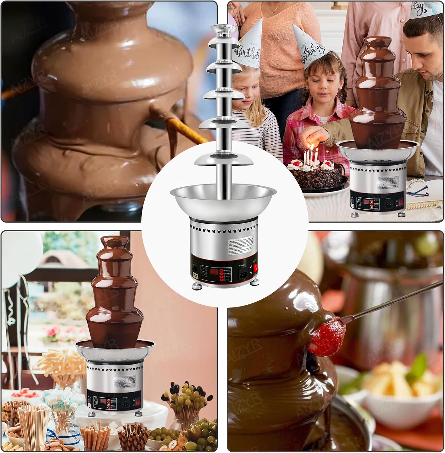 AIZYR Commercial Chocolate Fountain Stainless Steel Electric Chocolate Fountain Machine Hot Fondue Fountain Machine for Chocolate, BBQ Sauce, Cheese, Liqueurs,6 Tiers image 5