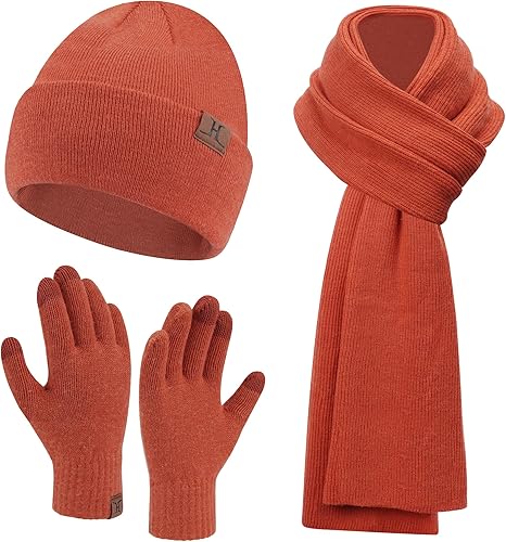 Gorros de invierno cálidos para hombre y mujer, bufanda de cuello largo, guantes para pantalla táctil, gorro de calavera de punto, bufandas, regalos