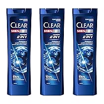 Clear Men Shampoo Antiforfora per tutti i tipi di cute e capelli Action 2in1 fino al 100% di protezione dalla forfora* 3x 225 ml