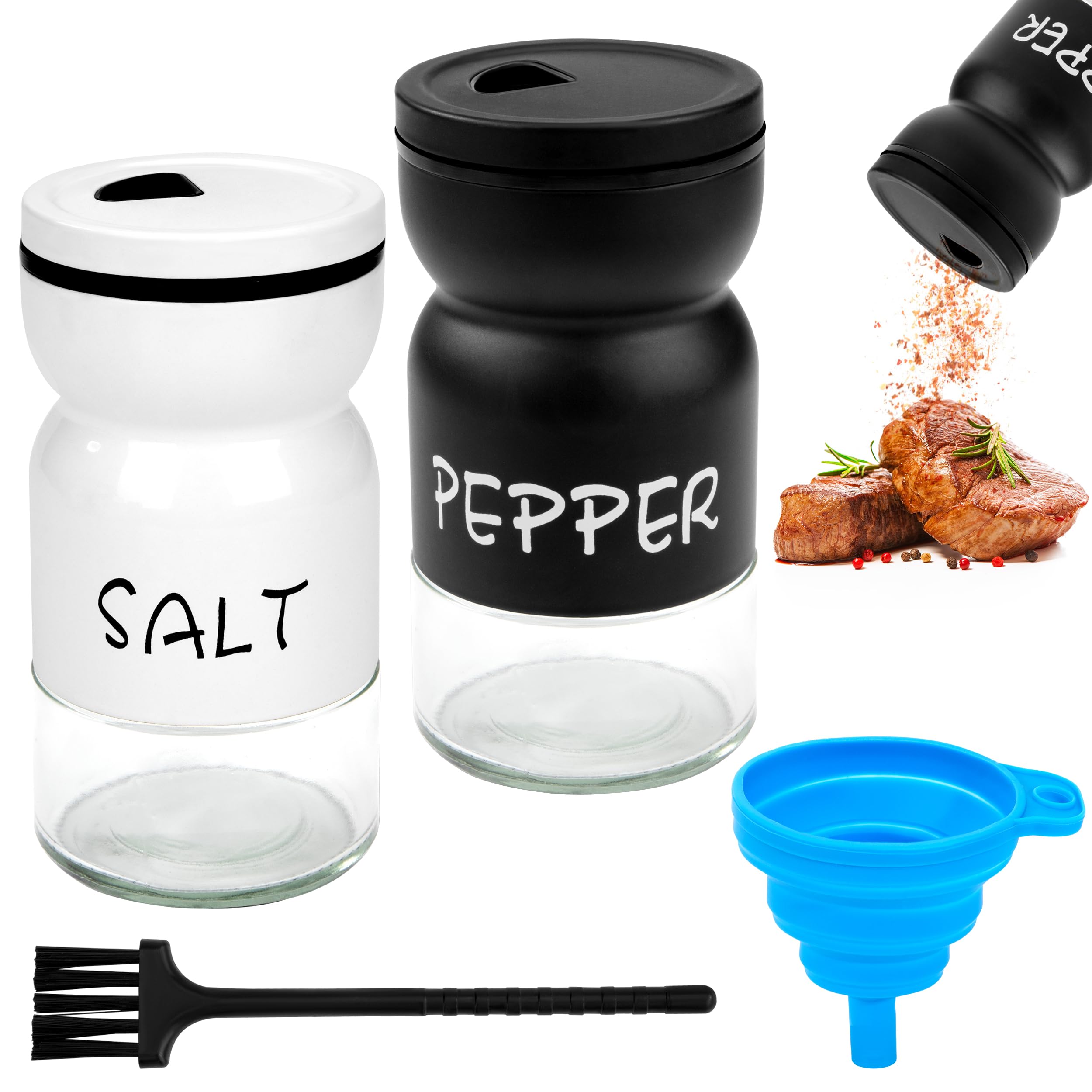 APS Set De 2 Salière Et Poivrière En Verre Avec Couvercle Inox - 6x6cm Hauteur 10cm