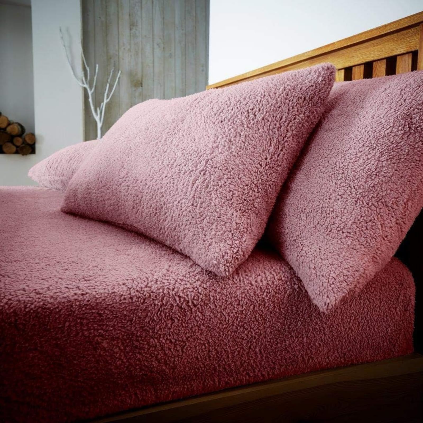 Dolce Vari Teddy Bear Fleece Bedding Pillow Pair Soft Warm & Cosy Luxury Pillow Cover Set (Pink, Pillowcase Pair)
