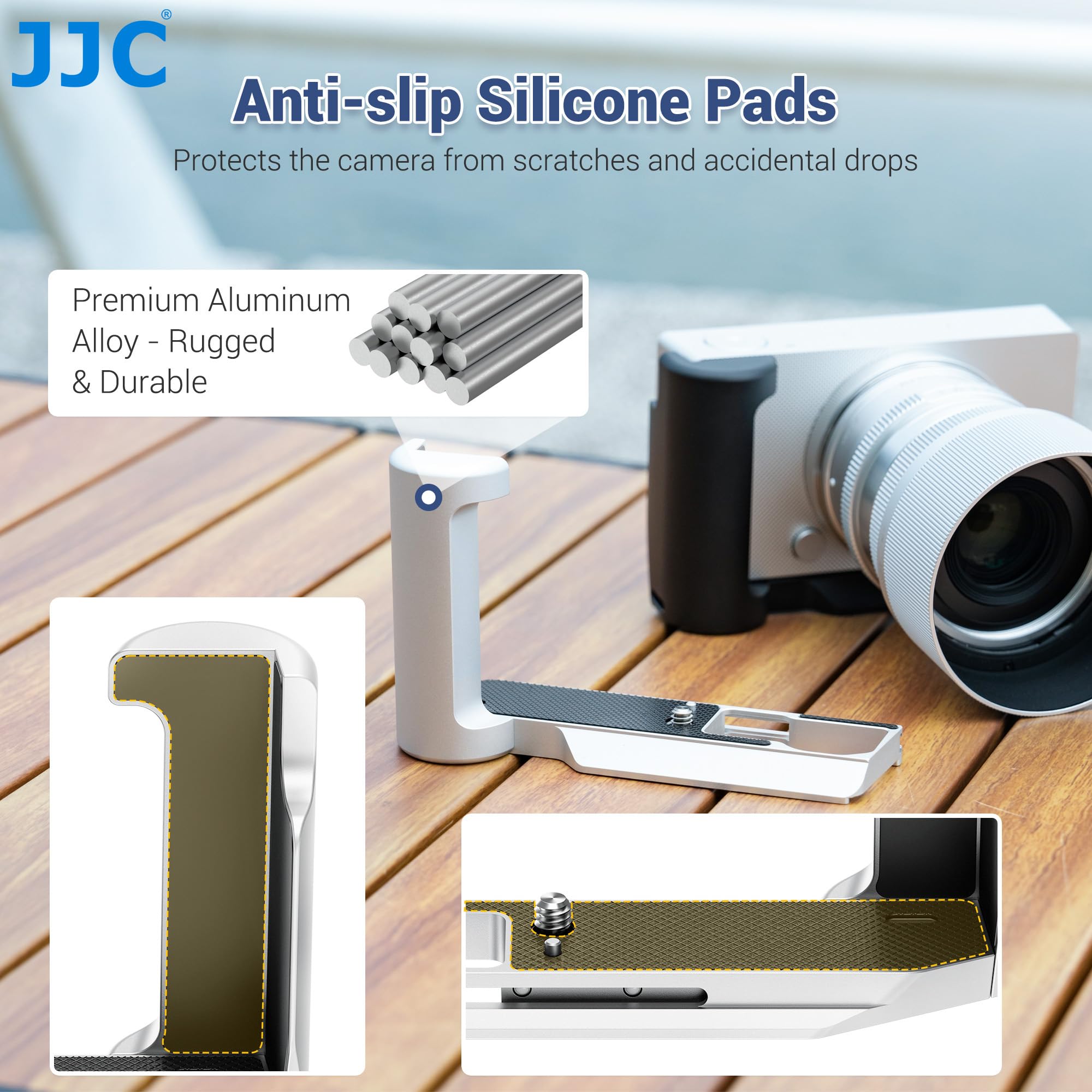 JJC Metalowy uchwyt kompatybilny z kamerą Sigma BF, system szybkiego zwalniania do Arca, 1/10.2 cm - 20 otworów, uchwyt w kształcie litery L, kompatybilny z klipsem do kamery Peak Design V3