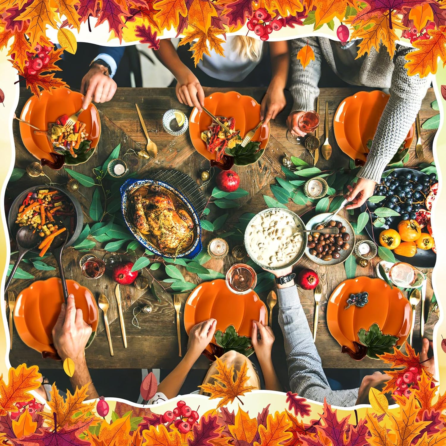 FillTouch 8 Pcs 5.91'' Ceramic Pumpkin Plates Fall Appetizer Dishes, Orange