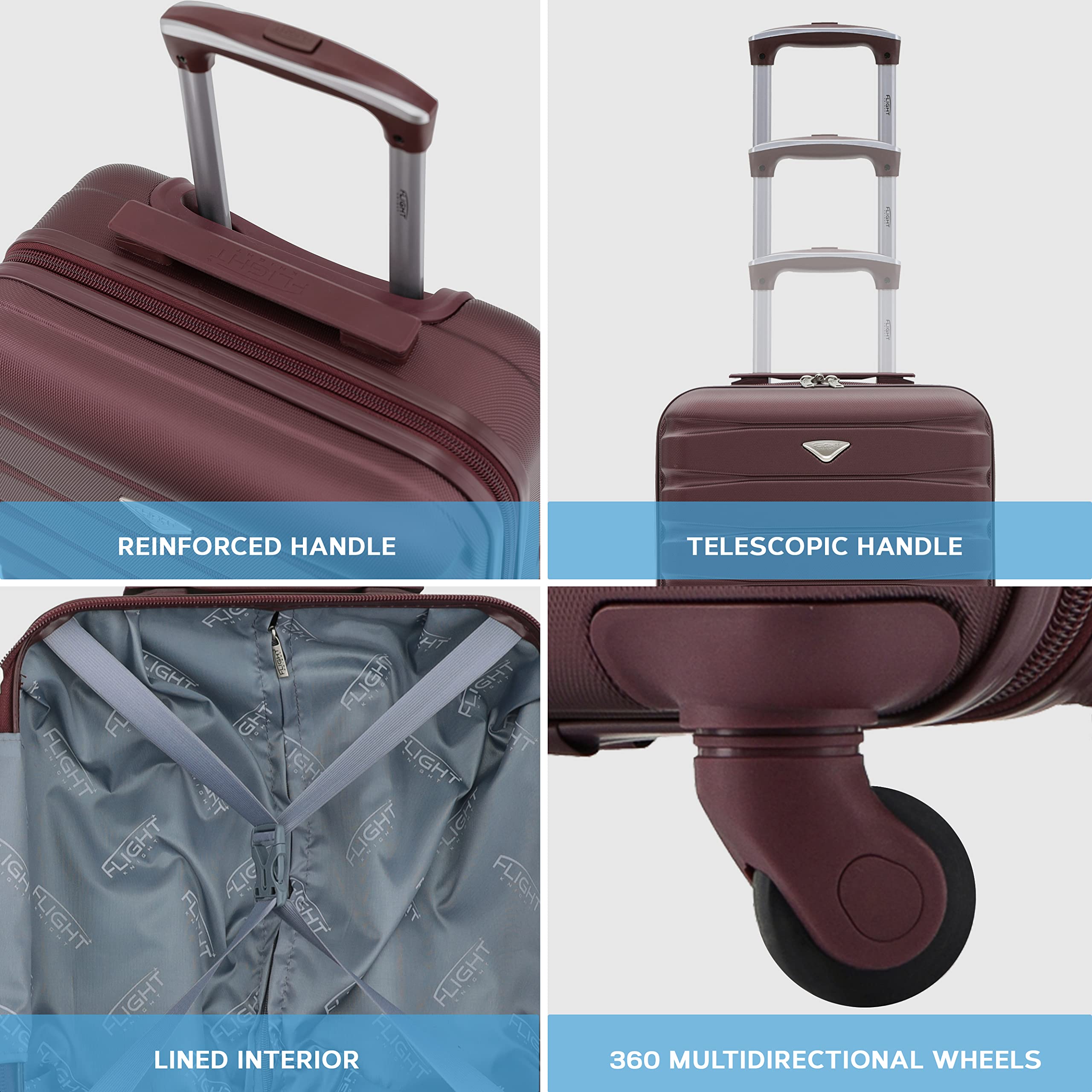Flight Knight Suitcase Set of 2 Lightweight 4 Wheel ABS Hard Case Cabin Carry On Hand Luggage - easyJet Maximum Size for Overhead Cabin & Under Seat Carry-On - 45x36x20cm & 56x45x25cm