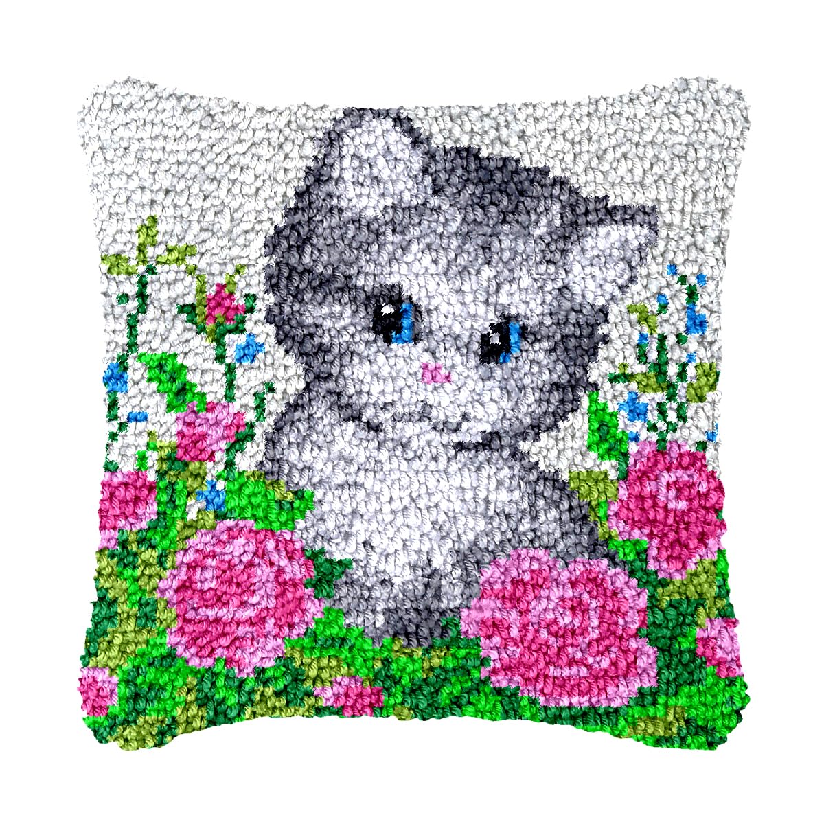 bositigo Cat Latch Hook Pillow Kit for Adults &amp; Kids, DIY Pre-Printed Canvas Craft, 17x17 Inch Decorative Cover for Sofa Cushions, Bedroom Decor (Cat Pattern 26)