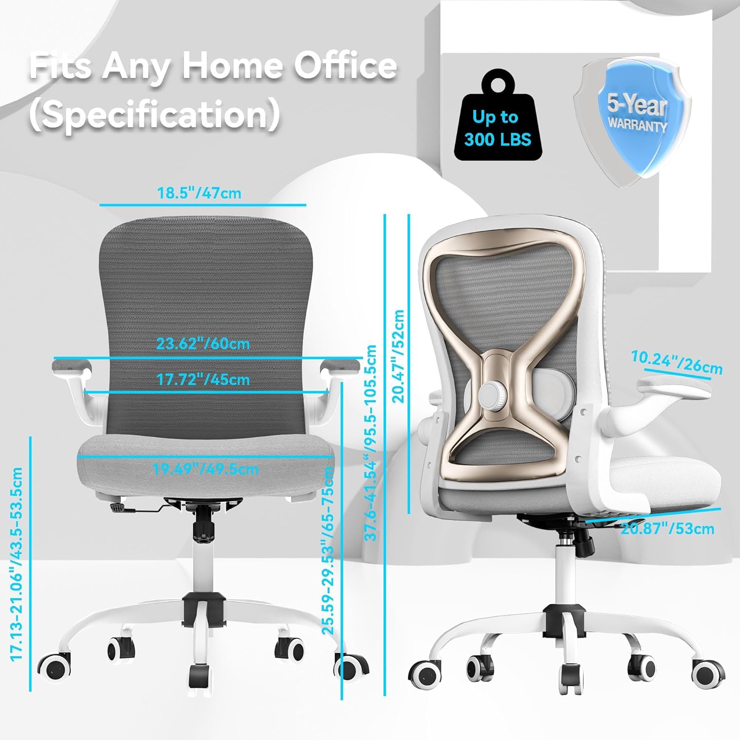 Office Desk Chair with Ergonomic Lumbar Support, Extra-Thick Seat Cushion, Flip-up Arms, Breathable Mesh Back, Computer Task Chair for Home Office