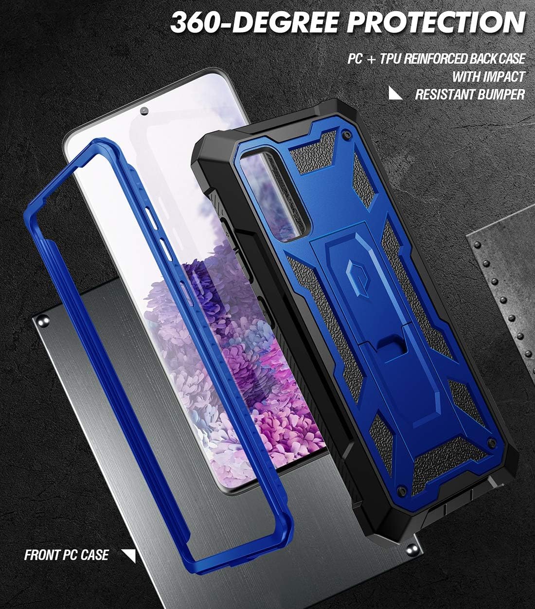 70% Off Discount Poetic Spartan Series Designed for Samsung Galaxy S20 Case, Full-Body Rugged Dual-Layer Metallic Color Accent Premium Leather Texture Shockproof Protective Cover with Kickstand, Metallic Green