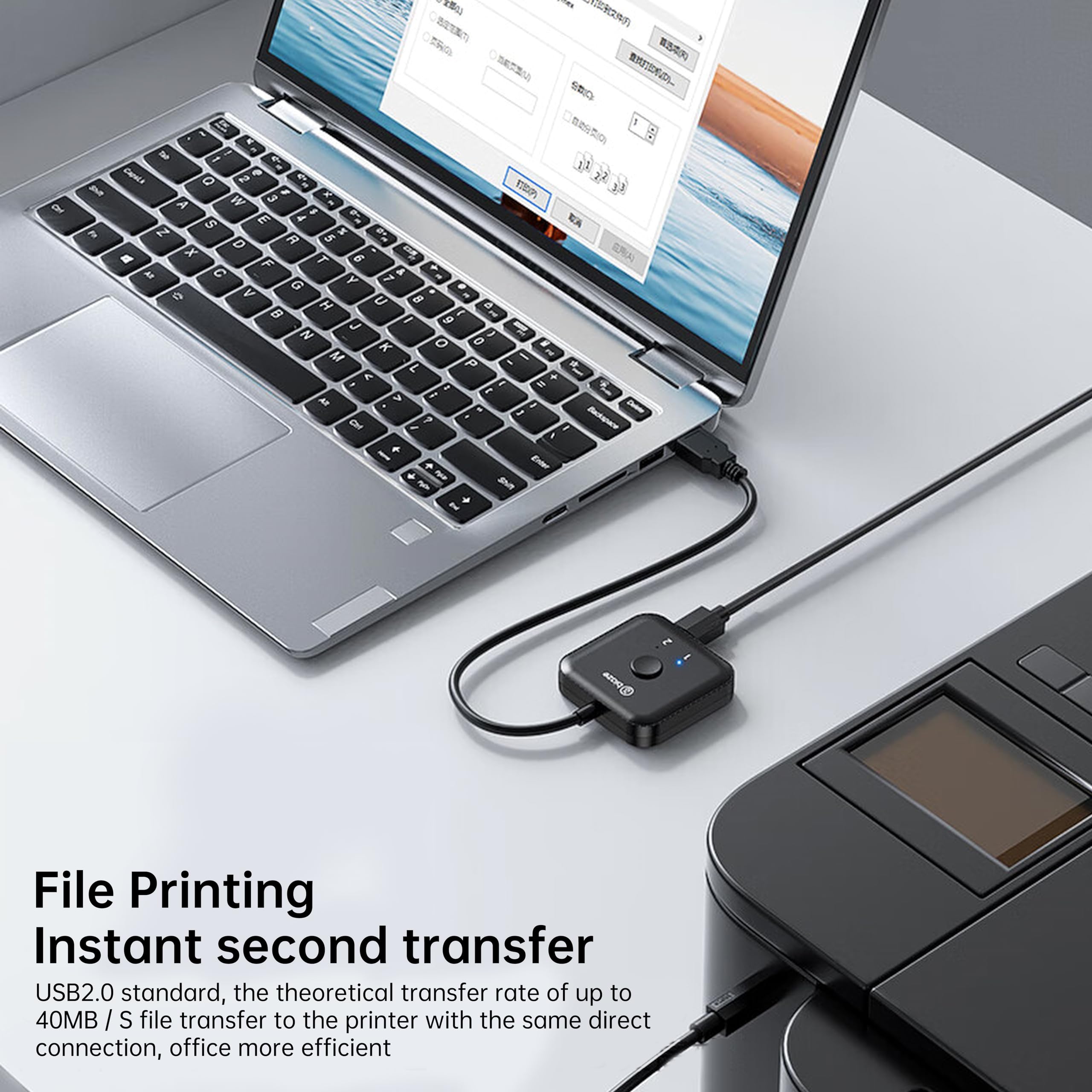 Interruptor USB 2.0 2 en 1 y 1 en 2 salidas, interruptor bidireccional USB para compartir, impresora, teclado, mouse, escáner y unidad flash, caja de conmutación KVM de 2 puertos para dos