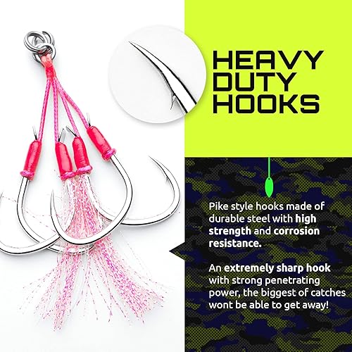 Miniatura 3 de JYG PROFISHING - Anzuelos de pesca – Assist Steel Feather Circle Fish Hook – Aparejo compensado Pesca, lubina, bagre, pulpo, atún – Kit de cebo de