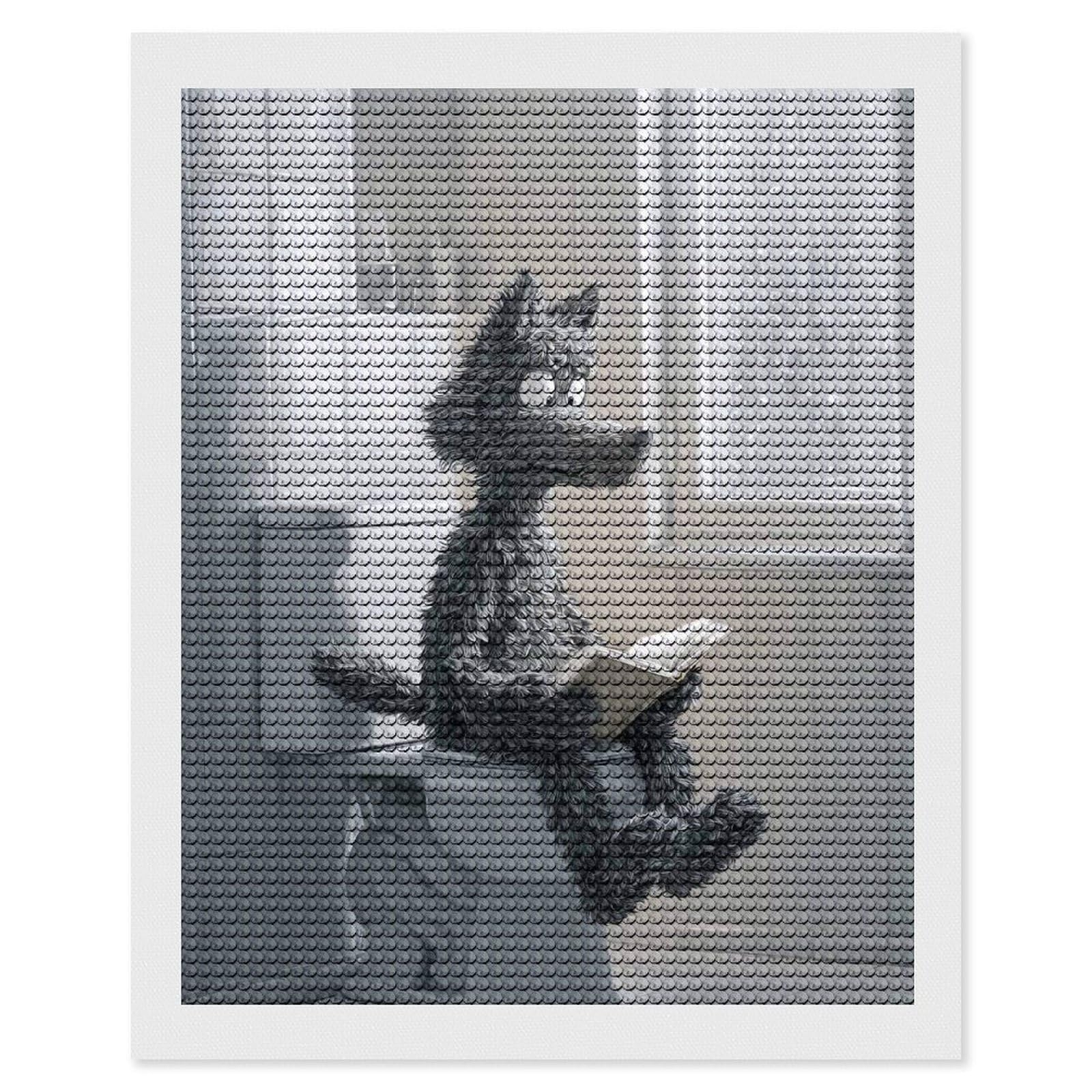 Junmoney Wolf Reading on Toilet During Rain 5D Diamond Painting Kit 16"x20", Relaxing DIY, Mindful Craft Project, Full Kit Included, Thoughtful Present