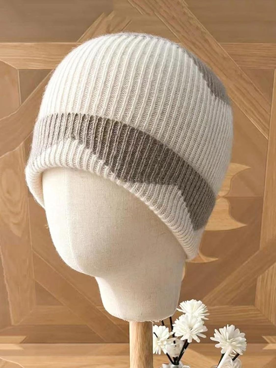 Women's Slouchy Casual Knitted Beanies Men's Color Block Soft Warm Winter Cold Weather Skull Cap Stretchy Hat