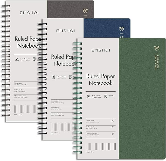 EMSHOI 3 Pack Spiral Notebook College Ruled, 480 Pages B5 Large Composition Notebook, 100GSM Thick Paper, Plastic Hardcover Lined Journals for Women Men Work School Writing, 7.48" x 10.15"