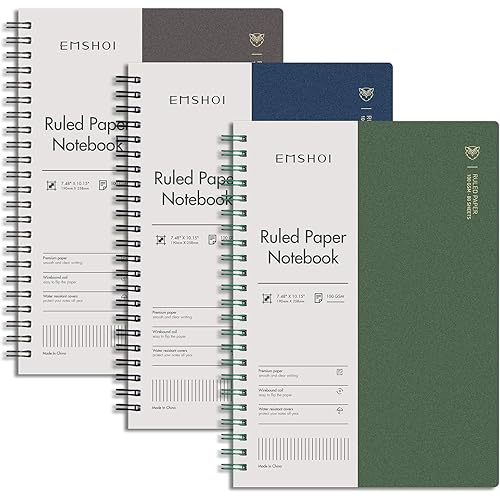 EMSHOI 3 Pack Spiral Notebook 7.48" x 10.15" - B5 Large Composition Notebooks College Ruled, 480 Pages 100gsm Lined Paper, Plastic Hardcover Journals for Writing Women Men Work School Supplies Gifts