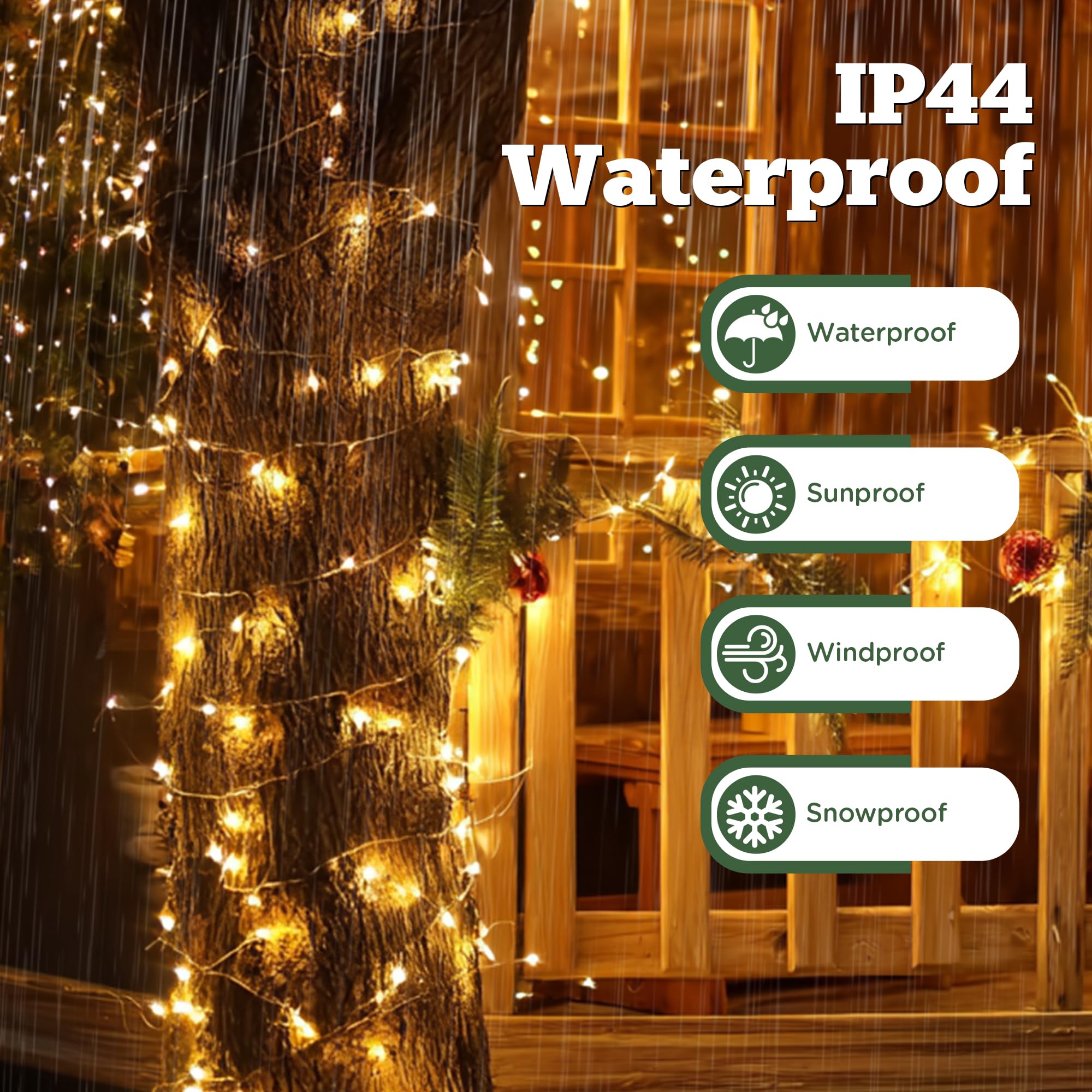 Lighprenix Christmas Tree Lights Outdoor, 20M 200LEDs Xmas Fairy Lights Mains Powered with 8 Modes/Timer/Remote - Image 4