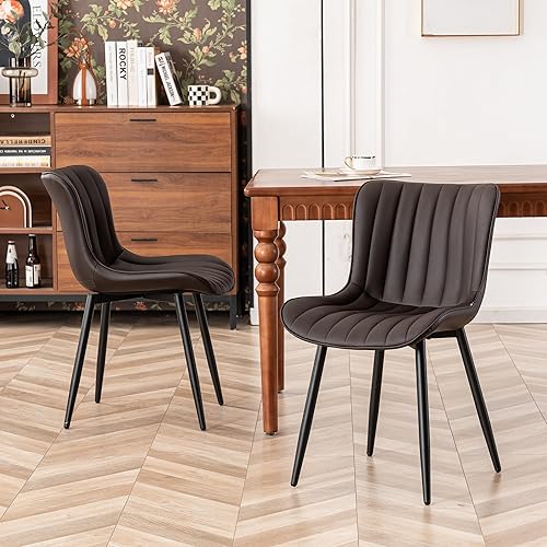 Miniatura 1 de YOUNIKE Juego de 2 sillas de comedor marrones de piel sintética suave cojín moderno respaldo alto sillas de mostrador para cocina, hogar, bar, patas