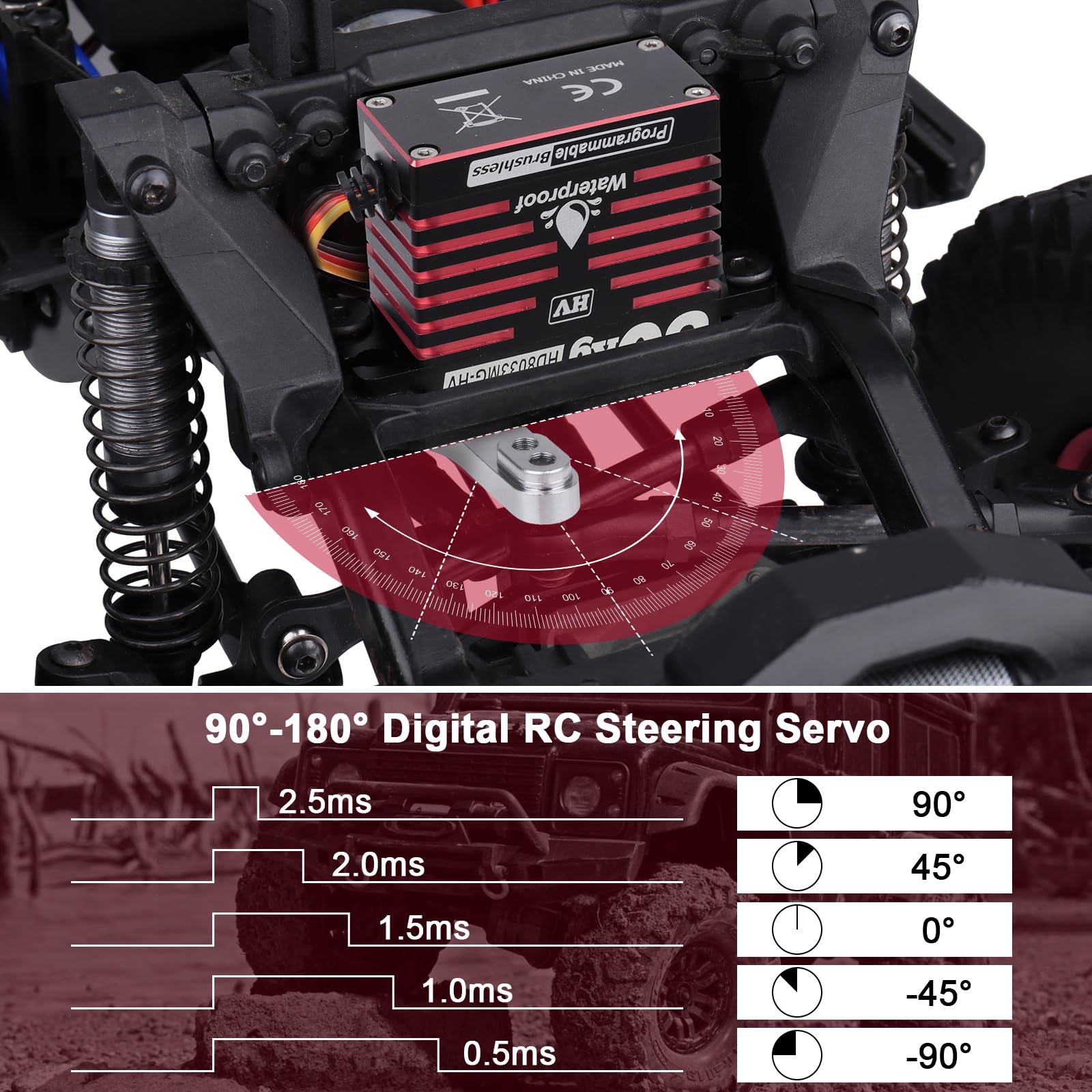 HobbyPark Servo RC ad alta coppia impermeabile ad alta potenza diretta da 80 kg Servo standard Brushless Motor Ingranaggi in metallo Servi sterzo ad alta velocità HV 8.4-16.8V 180 ° per Traxxas Axial