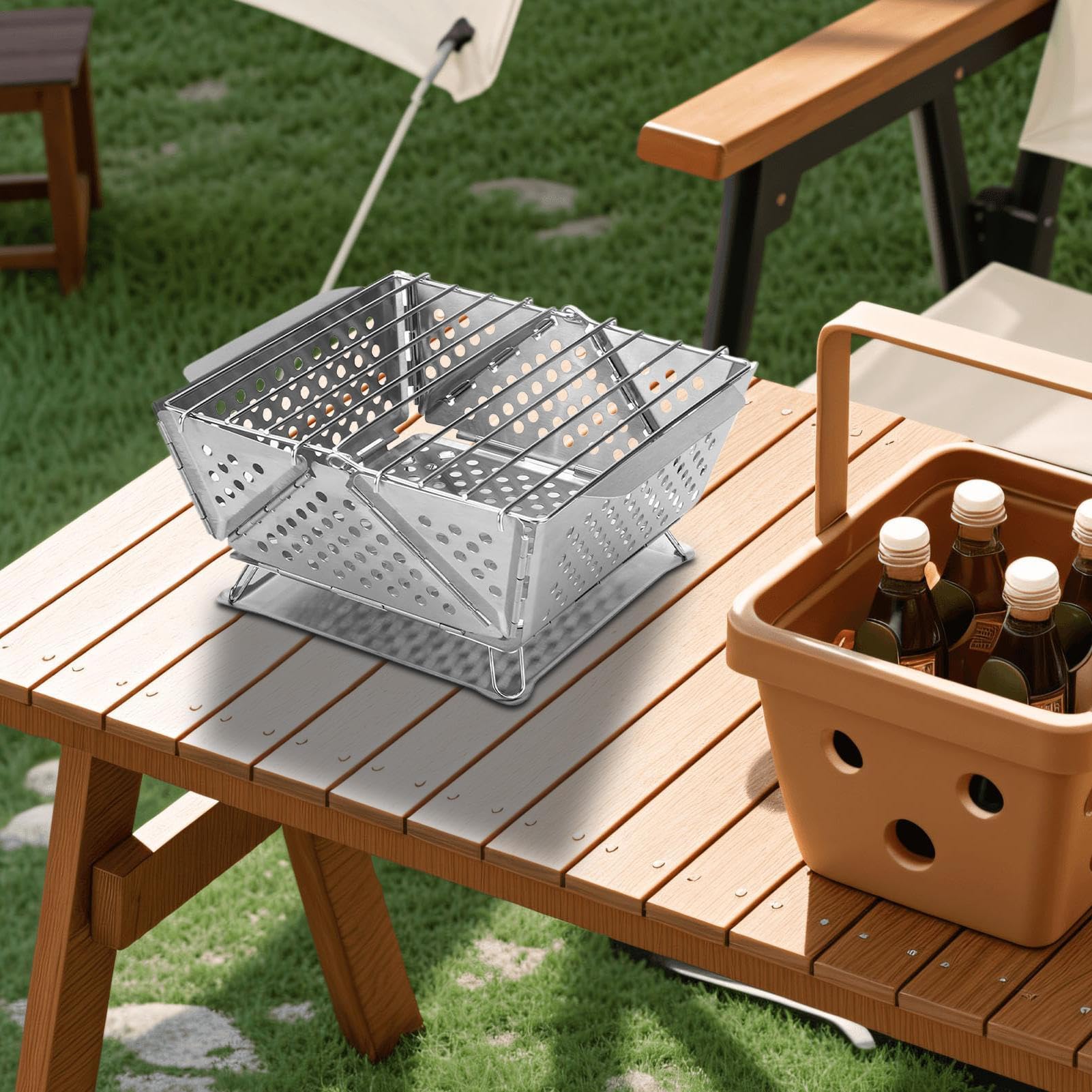 barbecue de table en acier inoxydable - Barbecue pliant portable multi-usages - Barbecue portable et portable parfait pour le camping, les réunions sur la plage ou les pique-niques. La taille