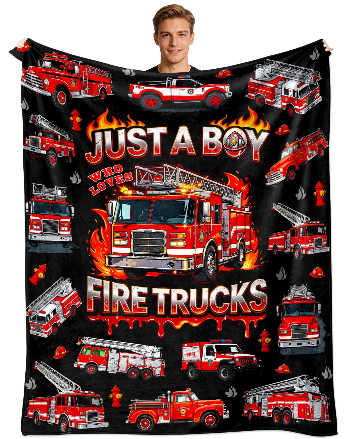 Jeambromi Fire Truck Blanket Gifts for Firetruck Lovers Fire Truck Throw Blanket Bedding Decor Stuff Gifts for Boys 50"x40"