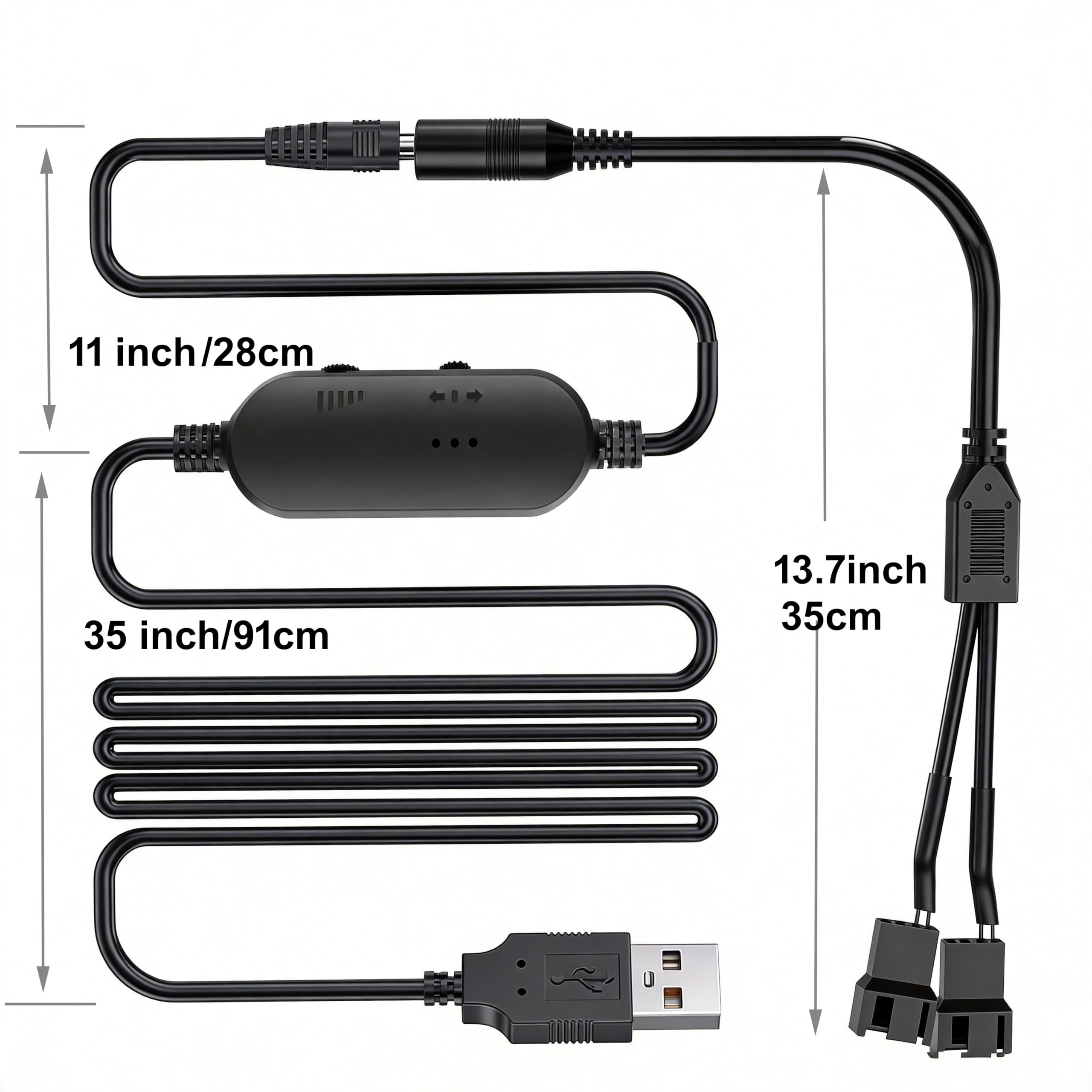 Delinx 8 W DC 12 V PC-Kühlerlüfter, Geschwindigkeitsregelung, USB auf Dual 3-polig, 4-poliges Lüfter-Netzadapterkabel, DC 5 V, Step-up, 5–12 V verstellbar, mit 2-Wege-Splitterkabel