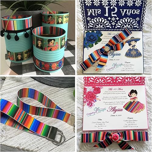 Miniatura 4 de 2 rollos de cinta de Serape mexicano de 0.984 in 2.480 in, 2 estilos de cinta de grogrén de poliéster arcoíris para bricolaje para Cinco de Mayo