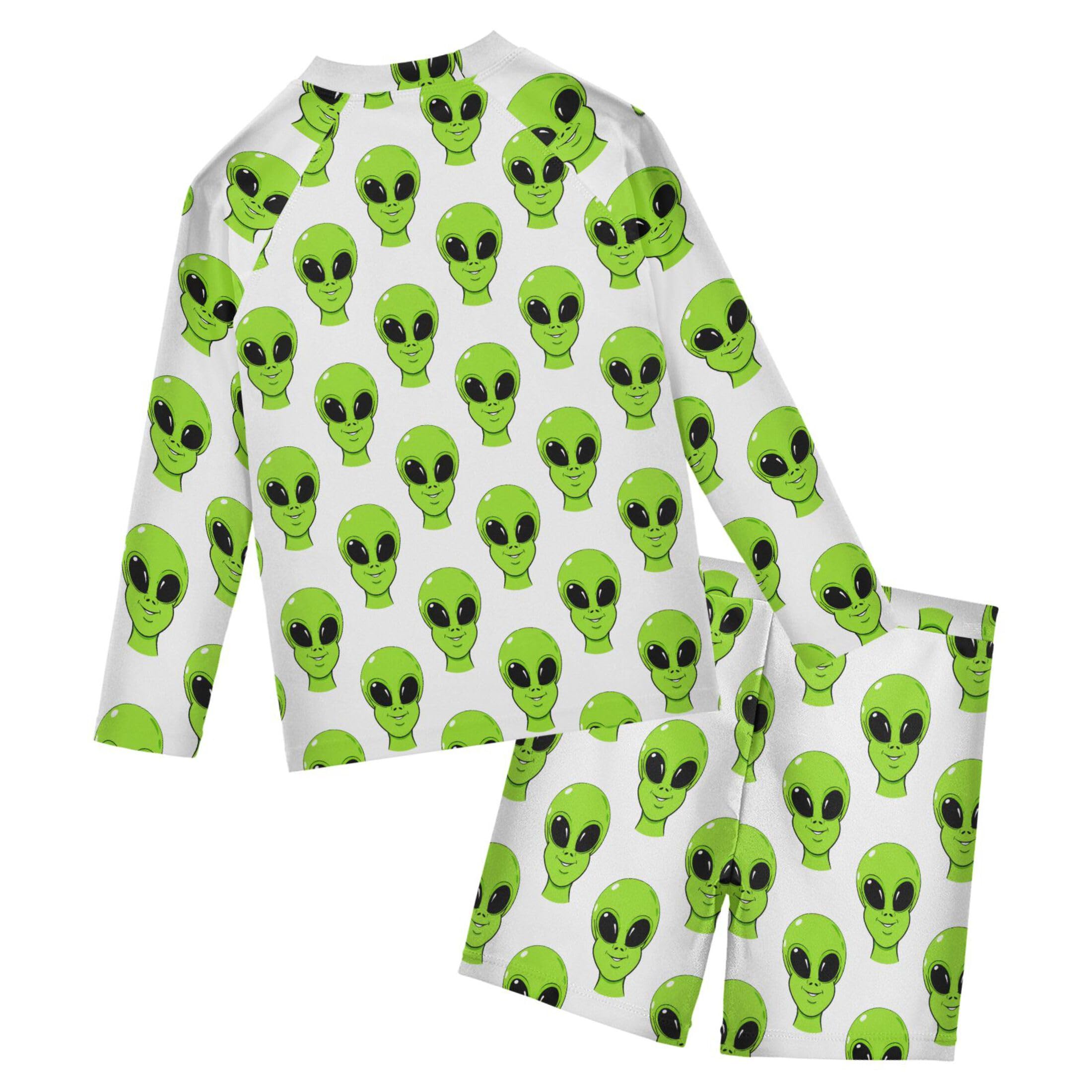Cute Alien UFO Baby Boys' Toddler Long Sleeved Rashguard Swim Bathing Suit Set B0404016