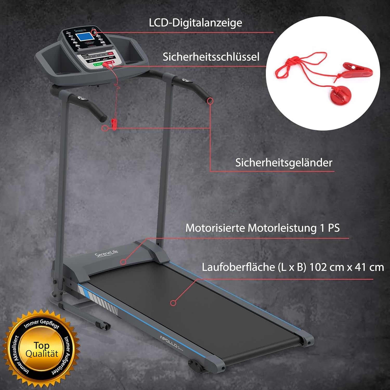 SereneLife Electric Folding Treadmill Exercise Machine - Smart Compact Digital Fitness Treadmill Workout Trainer w/Bluetooth App Sync, Manual Incline Adjustment, for Walking, Running, Gym