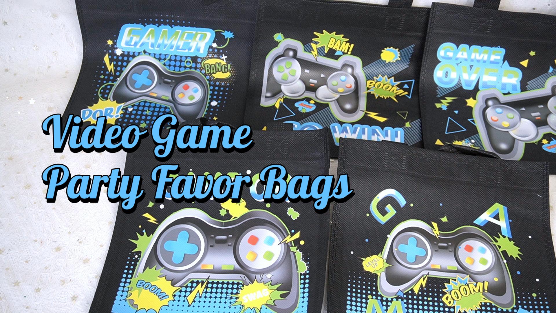 Roowest 36 Pcs Video Game Drawstring Bags 12 X 10'' Video Gaming Theme Birthday Party Gifts Supplies Goodie Treat Candy Bags For Kid(Black, White