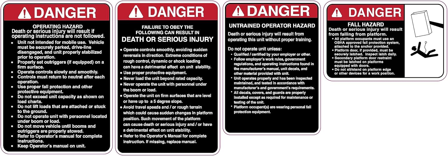 Bucket Truck Crane Truck Boom Truck Safety Decal Sticker Set Outrigger Electrical Hazard Warning Stickers