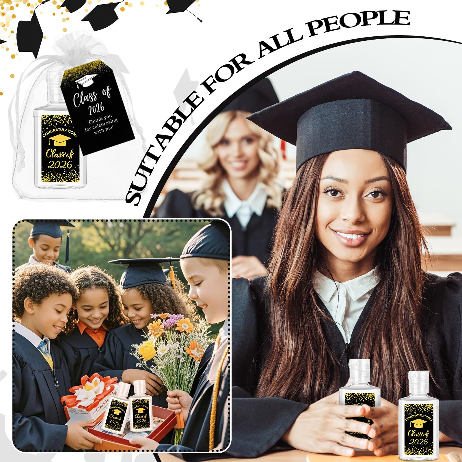 Leelosp Set di 36 mini saponi per le mani sciolte per la laurea di classe 2026, colore nero, regalo per la notte di laurea, 29,6 ml, per insegnanti, compagni di scuola