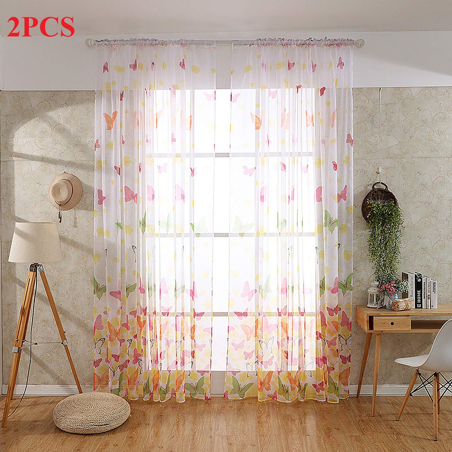 Butterfly Print Sheer Curtains Curtains & Drapes