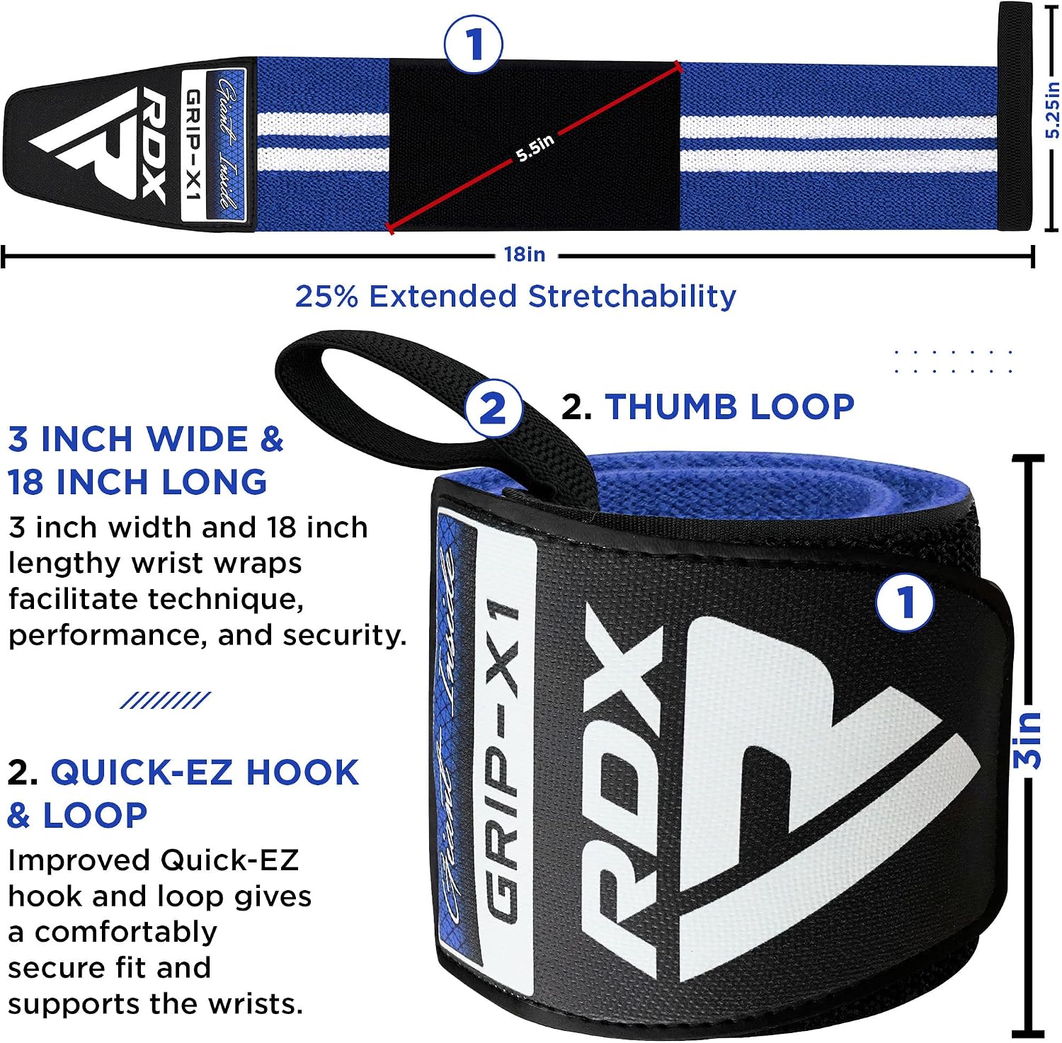 RDX Weight Lifting Wrist Wraps Support, IPL USPA Approved, Elasticated Pro 18” Cotton Straps, Thumb Loop, Powerlifting Bodybuilding Fitness Strength Gym Training WOD Workout, Gymnastics