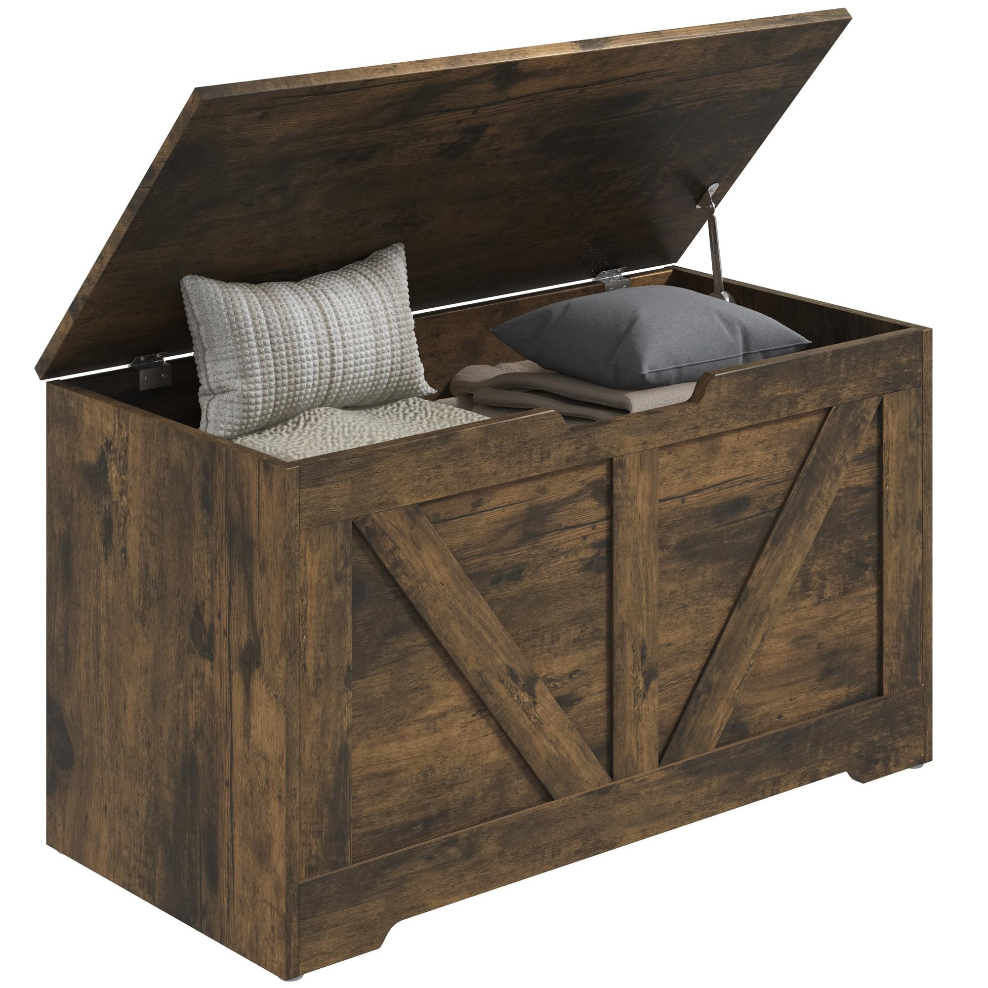 HOMCOM Storage Trunk - Rustic Brown - Safety Hinges - 80cm Width - 100L Capacity