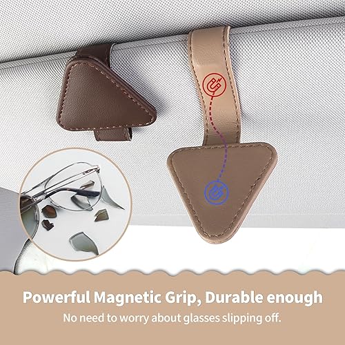 Miniatura 5 de Soporte para lentes de sol para automóvil, soporte magnético de cuero triangular para lentes de sol y clip para tarjeta de boletos, clip de soporte